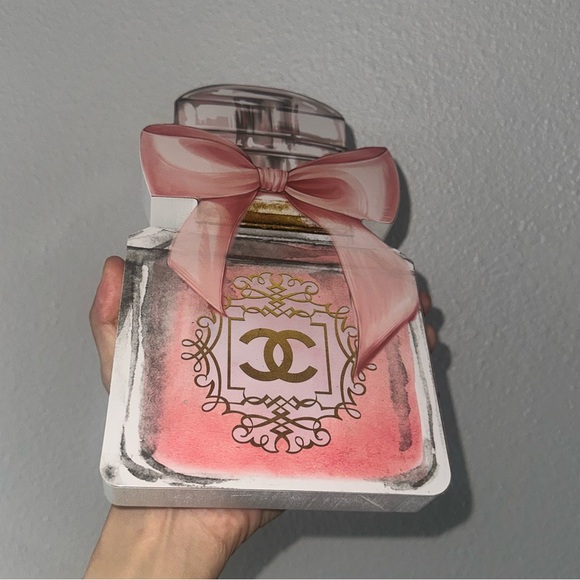 NWT Fashion perfume shaped with pink bow Desk Art Block Home Decor - Picture 3 of 7